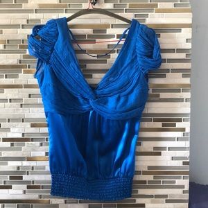 bebe Women’s XS Silk Jewel tone Blue Blouse
